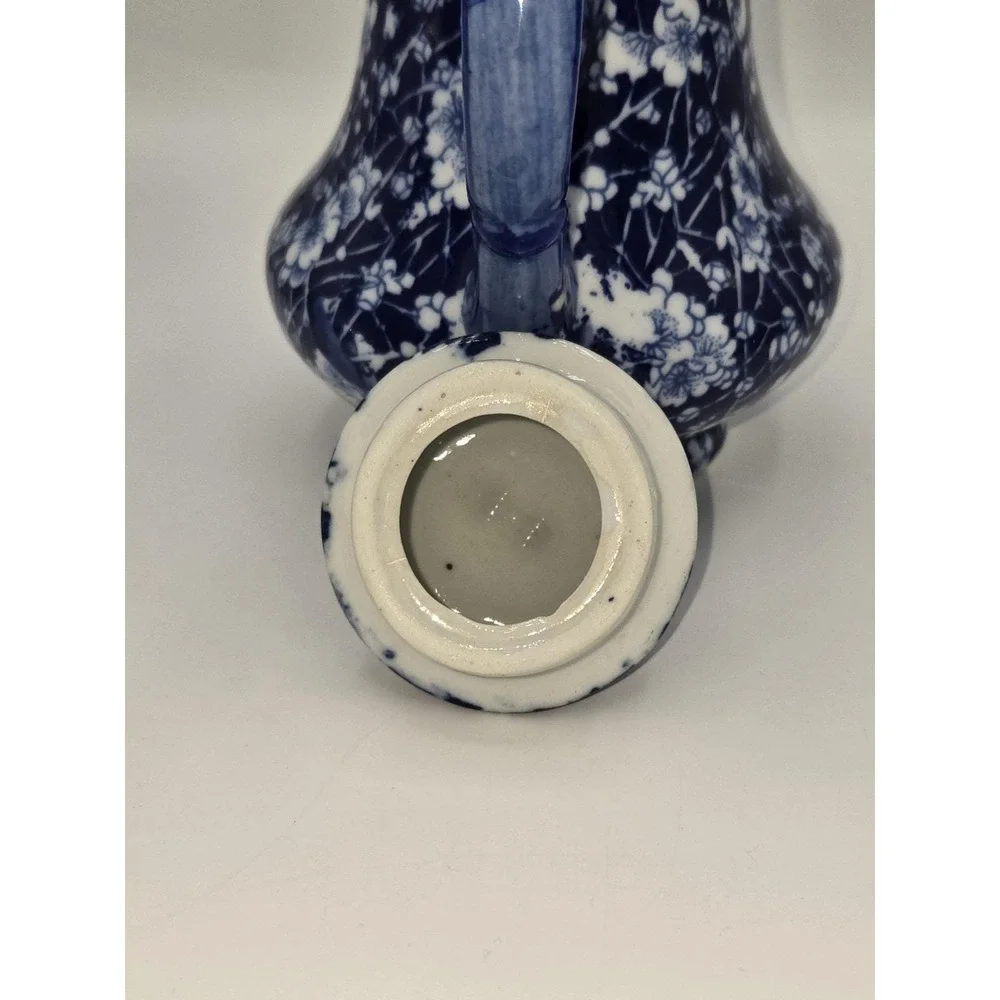 Antique Blue and White Chintz Floral Ceramic Teapot‎ with Lid Calico Style